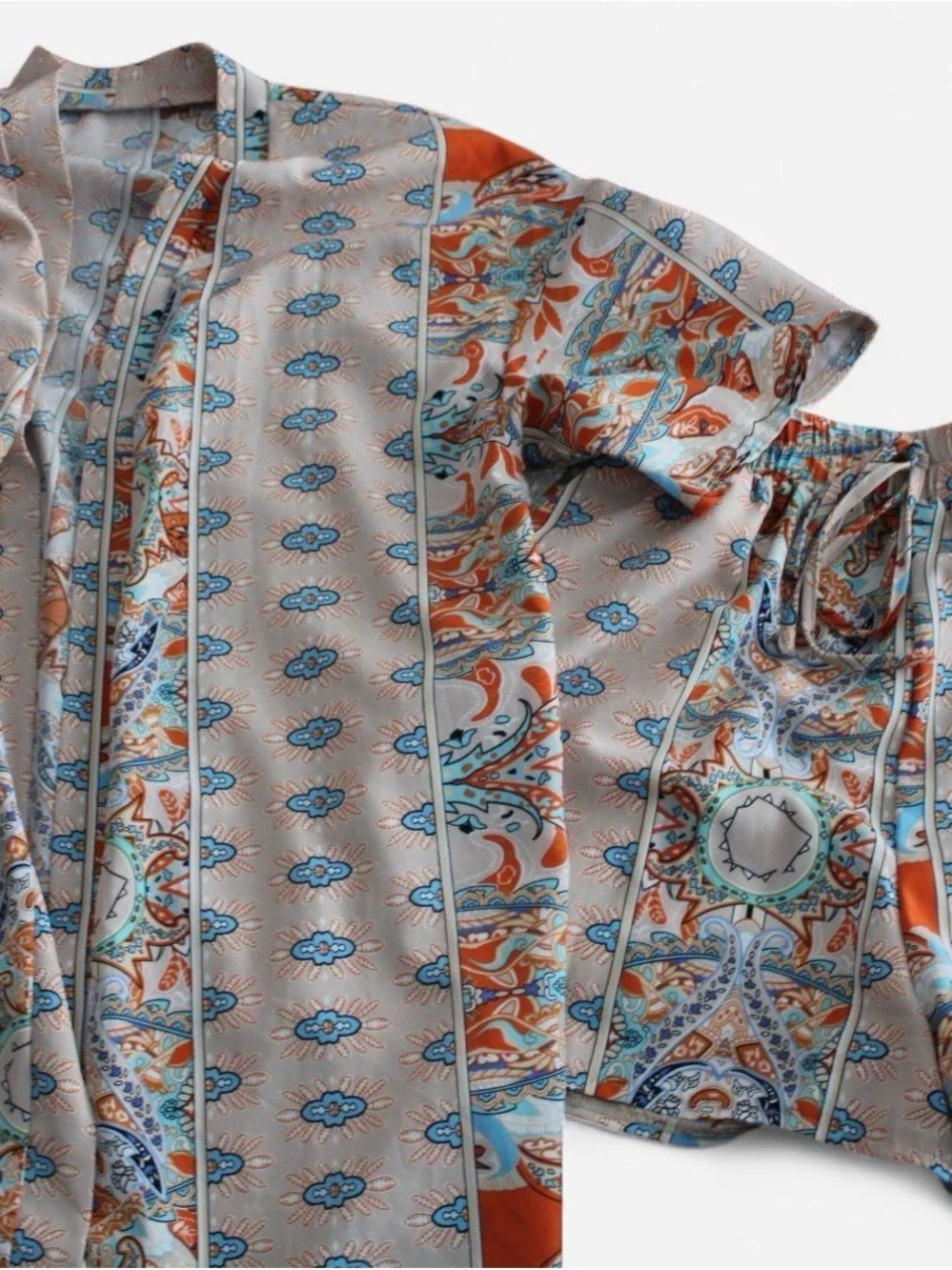 Floral Print Matching Short Set & Open Button Down Shirt Beach Resort Set Size M